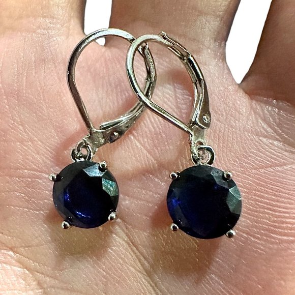 Sapphire Earrings Sterling Silver 925 Leverback Earrings Dangle lab-created - Picture 8 of 10